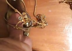 Making Love wife's highheels - Golden Sandals