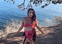 Artemisia Love Flaunts Sexy Outfit And Smoking Huge Perfect Tits In Outdoor Flashing By The Ocean