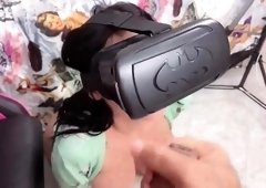 Buxom teen playing with VR glasses gets pounded in POV