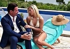 Candee Licious Fucked in Lesbian Pool DP