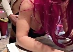 MILF Bartender Gives Customer Steamy Bar Blowjob