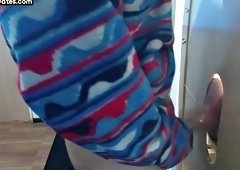 Gloryhole dildo fucked in ass at home after blowjob
