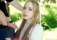 Yuiwoos Shaved Russian Girlfriend Jerks Balls in Remote Woods